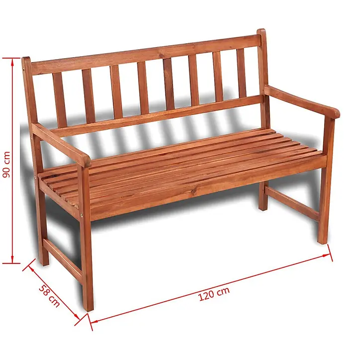 Furnicato Gartenbank Akazienholz geölt - B x T x H: 120 x 58 x 90 cm, Braun - Solide braune Holzgartenbank mit Lattenrostsitz, Rückenlehne und Armlehnen.