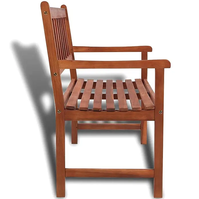Furnicato Gartenbank Akazienholz geölt - B x T x H: 120 x 58 x 90 cm, Braun - Seitenansicht einer braunen Holzlattenbank mit Armlehnen, für den Außenbereich.