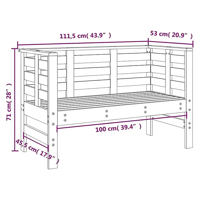 Furnicato Gartenbank Douglasien-Massivholz - B x T x H: 111,5 x 53 x 71 cm, Natürliches Douglasie - Holzbank mit Lattendesign und integrierten Pflanzkästen.