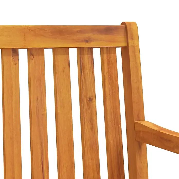 Furnicato Gartenbank Akazien-Massivholz geölt - B x T x H: 219 x 55,5 x 90 cm, Braun - Nahaufnahme einer warmbraunen Rückenlehne aus Holz mit vertikalen Latten und einer gebogenen oberen Leiste.
