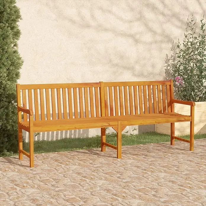 Furnicato Gartenbank Akazien-Massivholz geölt - B x T x H: 219 x 55,5 x 90 cm, Braun - Lange Gartenbank aus Holz mit Lattenrückenlehne und Sitzfläche, ideal für den Außenbereich.