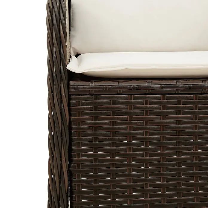 Furnicato Gartenbank Poly-Rattan - B x T x H: 104 x 110 x 95 cm, Braun und Cremeweiß - Dunkelbraune geflochtene Rattan-Gartenmöbel mit cremefarbenem Kissen.