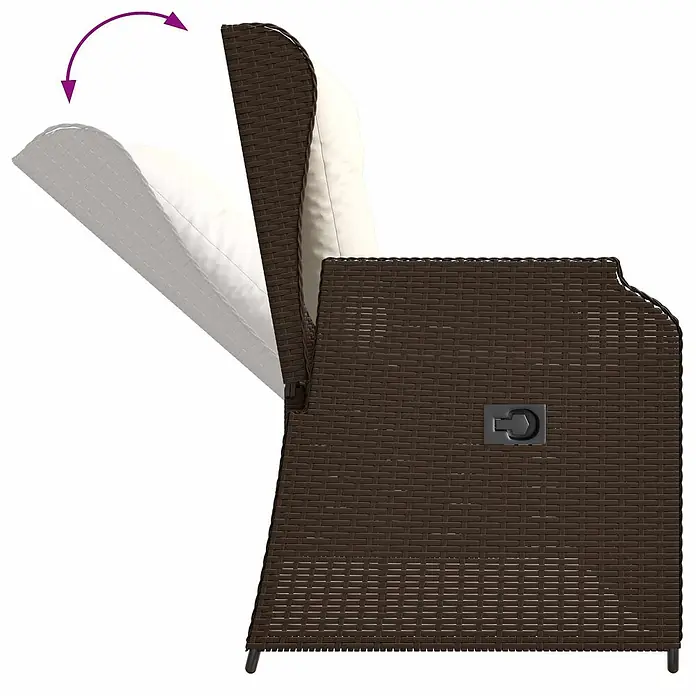 Furnicato Gartenbank Poly-Rattan - B x T x H: 104 x 110 x 95 cm, Braun und Cremeweiß - Brauner Rattansessel mit cremefarbenem Kissen und verstellbarer Rückenlehne, mit seitlichem Griff.