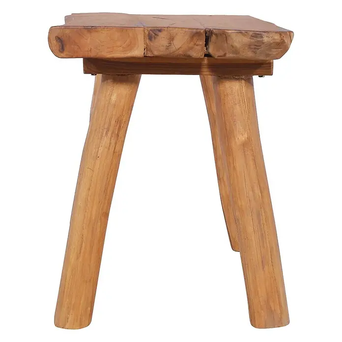 Furnicato Gartenbank Teak-Massivholz - B x T x H: 80 x 40 x 46 cm, Braun - Rustikaler Hocker aus Holz mit natürlicher Holzplatte und drei robusten, leicht gebogenen Beinen.