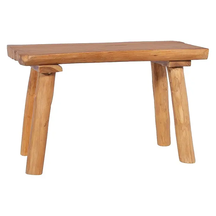 Furnicato Gartenbank Teak-Massivholz - B x T x H: 80 x 40 x 46 cm, Braun - Rustikale Teakholzbank mit vier gespreizten Beinen, natürliches hellbraunes Finish.