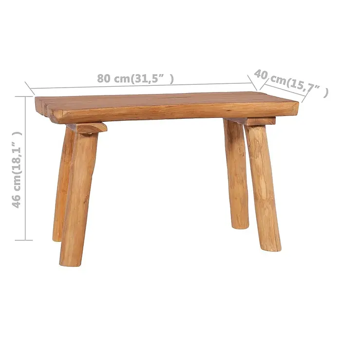 Furnicato Gartenbank Teak-Massivholz - B x T x H: 80 x 40 x 46 cm, Braun - Rustikale Naturholzbank, 80x40x46 cm, mit robustem, handgefertigtem Design.