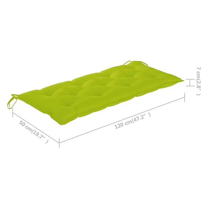 Furnicato Gartenbank - Knallgrün - Limettengrünes, gestepptes Gartenbankkissen mit Bändern, Maße 120x50x7 cm.