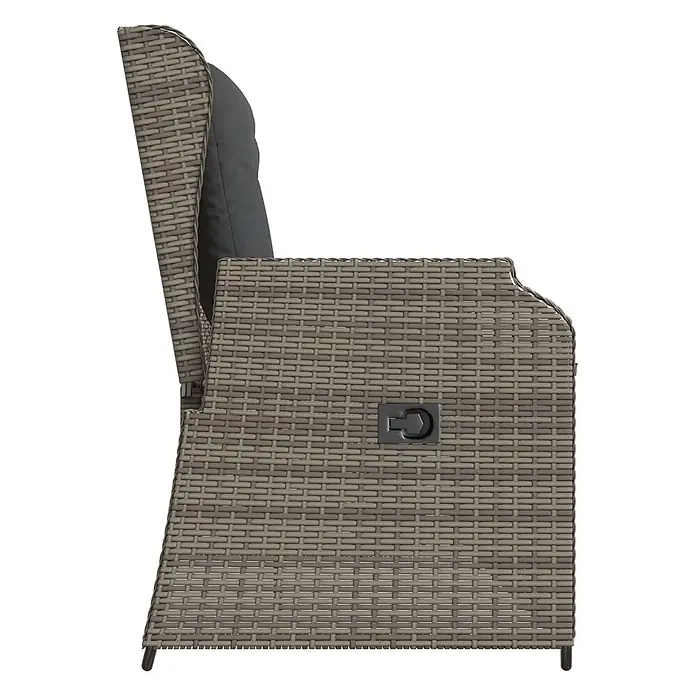 Furnicato Gartenbank - B x T x H: 67 x 52 x 95 cm, Grau - Grauer Gartensessel aus Polyrattan mit dunklem Kissen, Seitenansicht mit Griff.