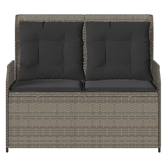 Furnicato Gartenbank - B x T x H: 67 x 52 x 95 cm, Grau - Graubraune Polyrattan Zweisitzerbank mit dunkelgrauen Kissen und integriertem Stauraum.