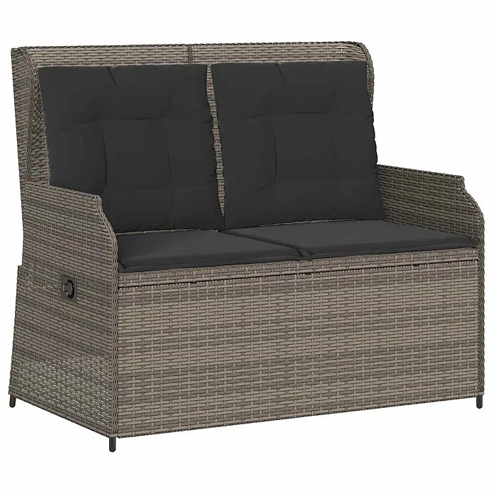 Furnicato Gartenbank - B x T x H: 67 x 52 x 95 cm, Grau - Graue Rattan-2-Sitzer-Gartenbank mit integriertem Stauraum und dunkelgrauen Polstern.