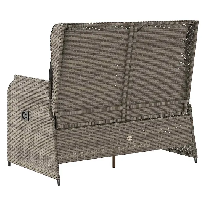 Furnicato Gartenbank - B x T x H: 67 x 52 x 95 cm, Grau - Rückansicht einer grauen Polyrattan-Gartenbank, die ihre geflochtene Textur und das Zweisitzer-Design zeigt.