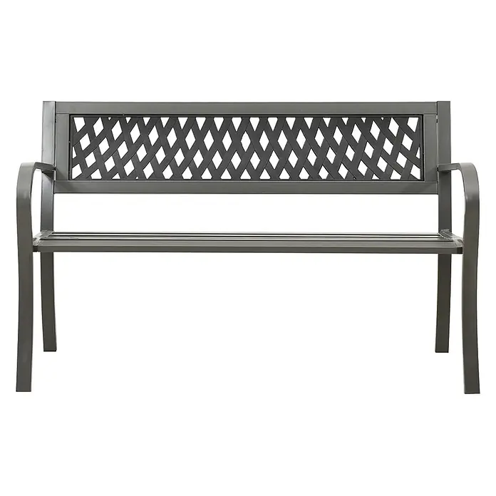Furnicato Gartenbank - Grau - Graue Metallgartenbank mit rautenförmiger Rückenlehne und Armlehnen.