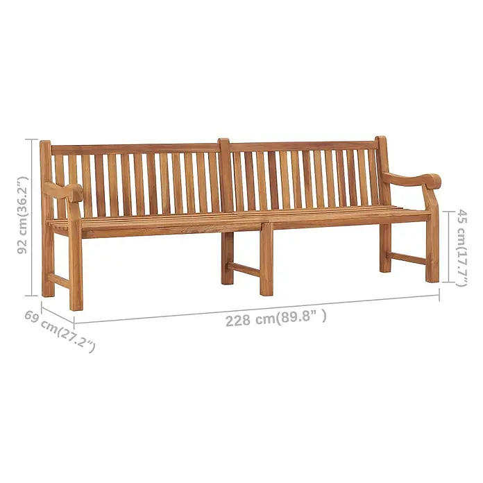 Furnicato Gartenbank - Braun - Eine lange Gartenbank aus Holz mit Armlehnen, 228 cm lang und 92 cm hoch.