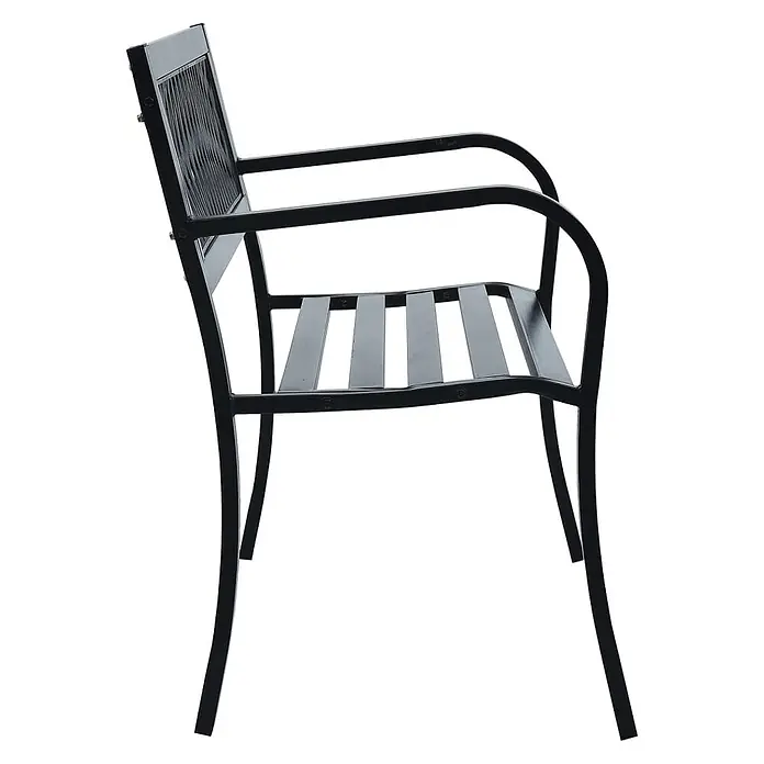 Furnicato Gartenbank Stahl - B x T x H: 125 x 53 x 77 cm, Schwarz - Schwarzer Metall-Gartenstuhl mit Lattenrostsitz und dekorativer Rückenlehne.