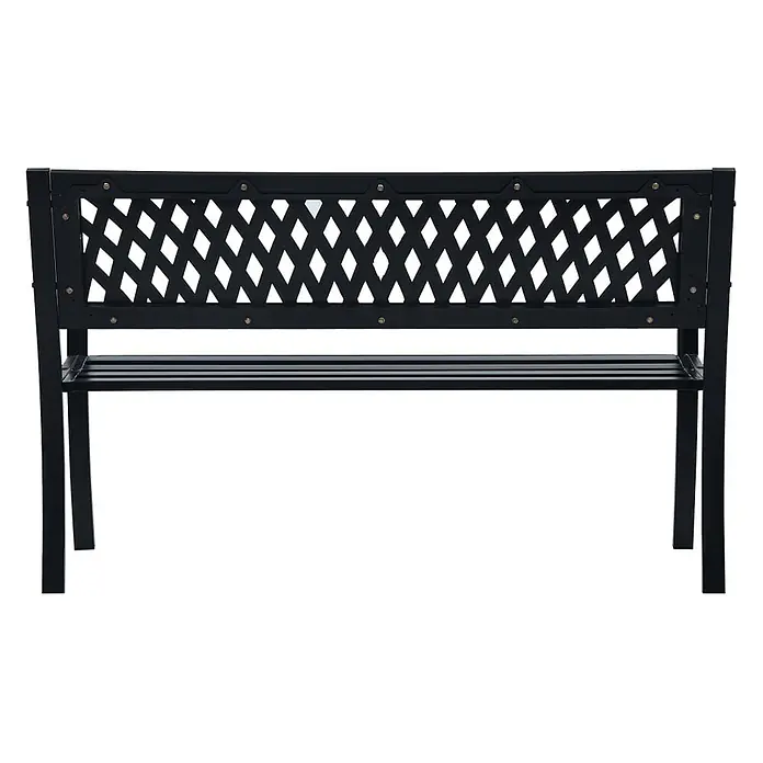 Furnicato Gartenbank Stahl - B x T x H: 125 x 53 x 77 cm, Schwarz - Schwarze Metall-Gartenbank mit Rautenmuster-Rückenlehne und Lattenrost-Sitzfläche.