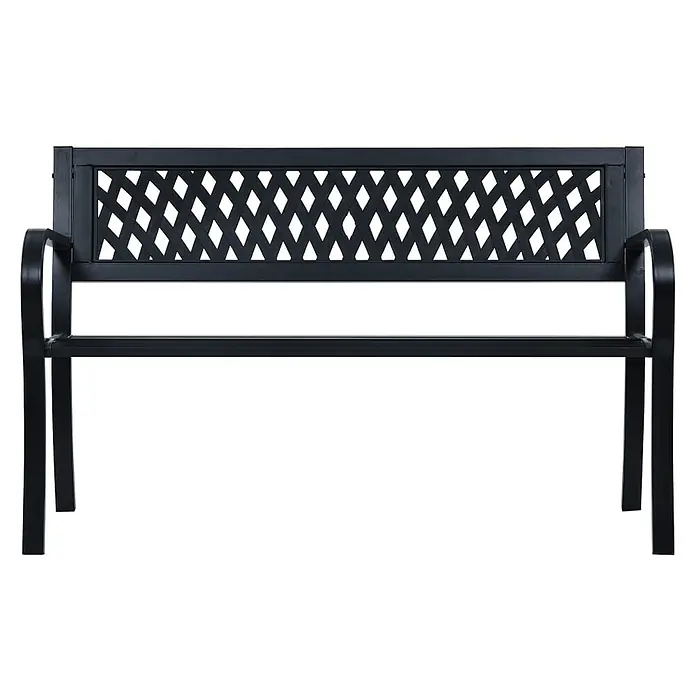 Furnicato Gartenbank Stahl - B x T x H: 125 x 53 x 77 cm, Schwarz - Schwarze Gartenbank aus Metall mit Rautenmuster-Rückenlehne und Armlehnen.