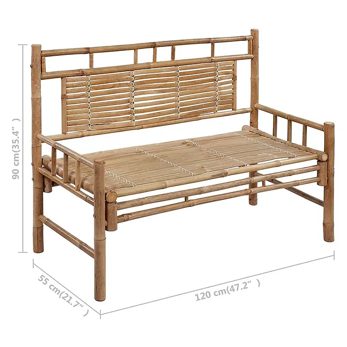 Furnicato Gartenbank - Taupe - Natürliche Bambus-Gartenbank mit Lattenrostsitzfläche und Rückenlehne, 120 cm breit.