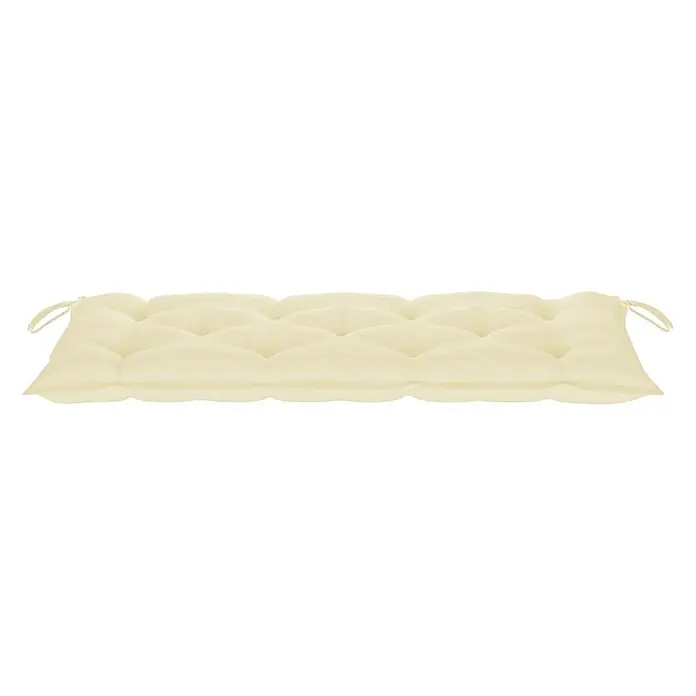 Furnicato Gartenbank Bambus - B x T x H: 55 x 120 x 90 cm, Creme - Langes, cremefarbenes Gartenbankkissen mit Tufting und Befestigungsbändern.