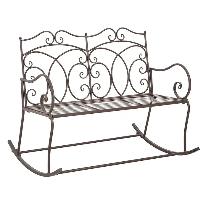 Furnicato Gartenbank Schmiedeeisen Antik-Braun - B x T x H: 104 x 83 x 89 cm, Braun - Braune schmiedeeiserne Schaukelbank mit dekorativer Rückenlehne und Armlehnen mit Schnörkeln.