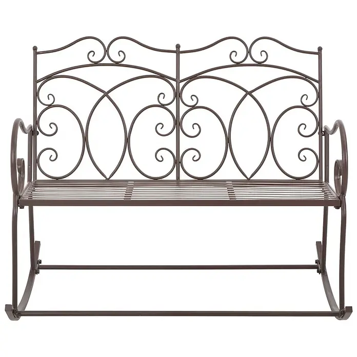 Furnicato Gartenbank Schmiedeeisen Antik-Braun - B x T x H: 104 x 83 x 89 cm, Braun - Braune Metall-Schaukelbank mit verzierter Rückenlehne und Lattenrostsitzfläche.