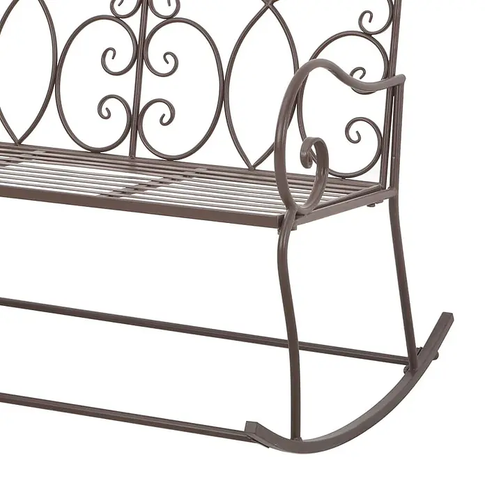 Furnicato Gartenbank Schmiedeeisen Antik-Braun - B x T x H: 104 x 83 x 89 cm, Braun - Dunkelbraune Metall-Schaukelbank mit verziertem Rankenmuster an Rückenlehne und Armlehnen sowie einer Lattenrost-Sitzfläche.