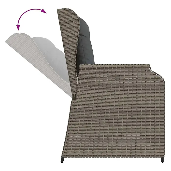 Furnicato Gartenbank Poly-Rattan - B x T x H: 108 x 110 x 95 cm, Grau - Grauer Rattanstuhl mit verstellbarer Rückenlehne.