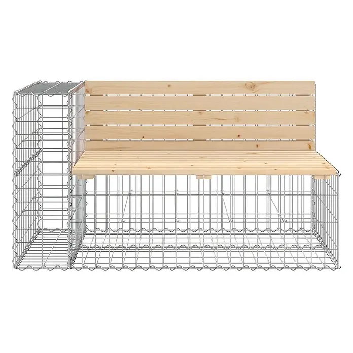 Furnicato Gartenbank Kiefernholz - B x T x H: 314 x 71 x 65,5 cm, Natürliche Kiefer - Gabionenbank mit Drahtgittergestell und Sitz- sowie Rückenlehne aus Naturholz.