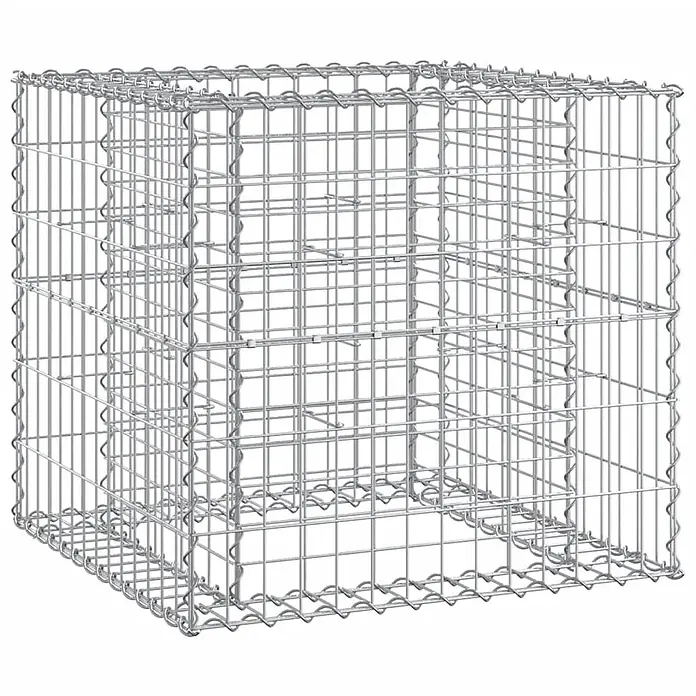 Furnicato Gartenbank Kiefernholz - B x T x H: 314 x 71 x 65,5 cm, Natürliche Kiefer - Leerer kubischer Gabionenkäfig aus silbernem Drahtgeflecht.