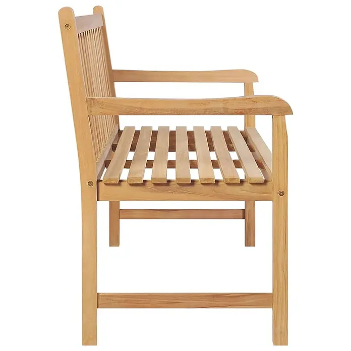 Furnicato Gartenbank Teak-Hartholz - B x T x H: 114 x 60 x 90 cm, Braun - Hellbraune, lattenförmige Gartenbank aus Holz mit Armlehnen.