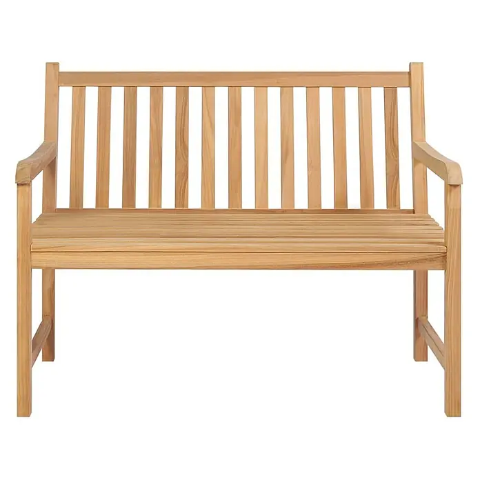 Furnicato Gartenbank Teak-Hartholz - B x T x H: 114 x 60 x 90 cm, Braun - Helle Holzgartenbank mit Lattenrückenlehne, Sitzfläche und Armlehnen.