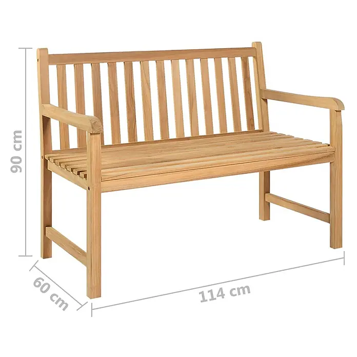Furnicato Gartenbank Teak-Hartholz - B x T x H: 114 x 60 x 90 cm, Braun - Teak-Gartenbank mit Lattenrost-Design und Armlehnen, 114 cm breit, 60 cm tief, 90 cm hoch.