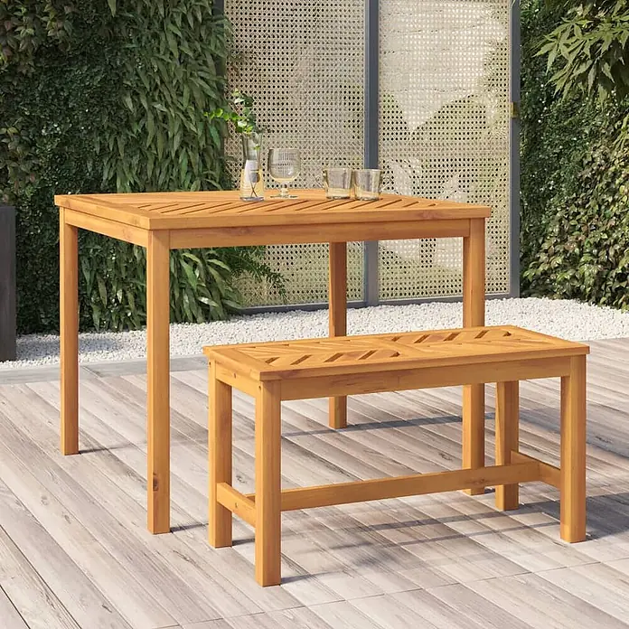 Furnicato Gartenbank Akazien-Massivholz geölt - B x T x H: 80 x 35 x 45 cm, Braun - Outdoor-Essgruppe aus Naturholz mit rechteckigem Tisch und passender Bank.