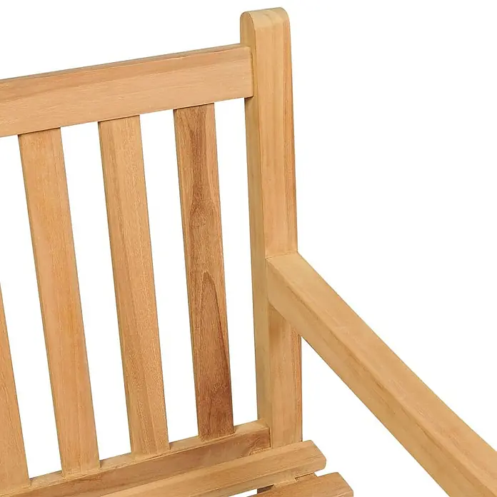 Furnicato Gartenbank Teak-Hartholz - B x T x H: 114 x 60 x 90 cm, Braun - Nahaufnahme einer hellbraunen Holzbank mit vertikalen Latten für die Rückenlehne und einer stabilen Armlehne.
