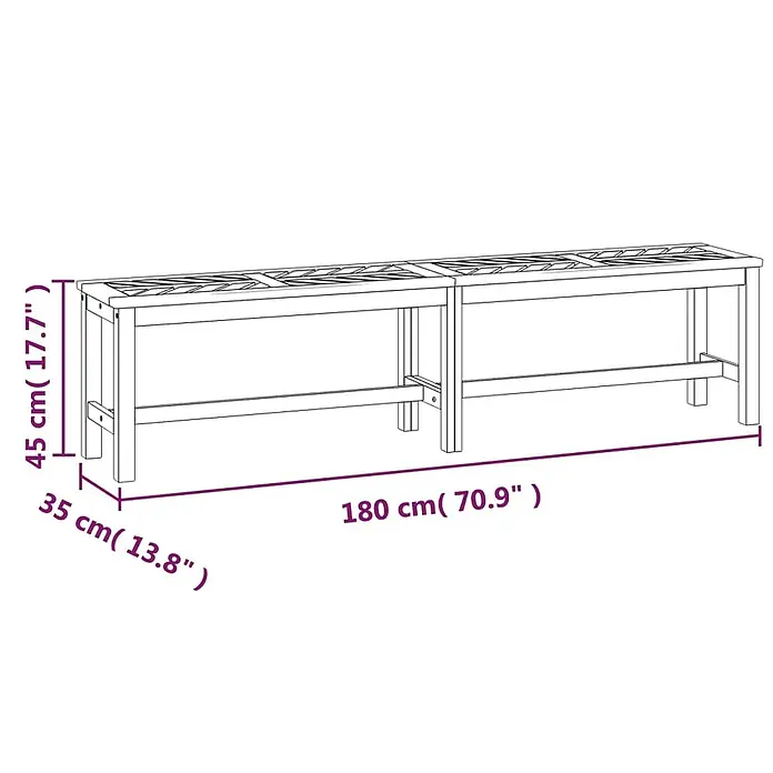 Furnicato Gartenbank - Braun - Eine lange Holzarbeitsbank mit den Maßen 180 cm Länge, 45 cm Höhe und 35 cm Tiefe.
