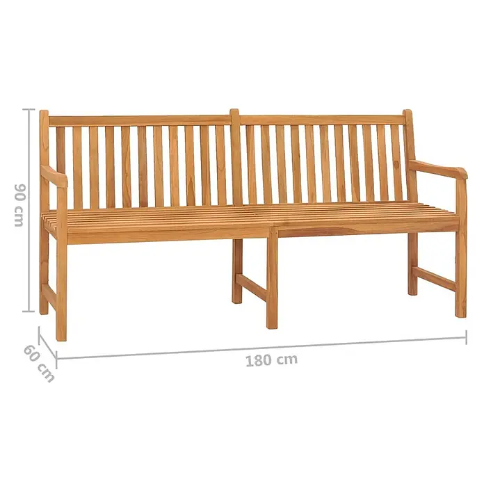 Furnicato Gartenbank Teakholz lackiert - B x T x H: 180 x 60 x 90 cm, Braun - Holzbank aus Teakholz mit Rückenlehne und Armlehnen, Maße 180x60x90 cm.