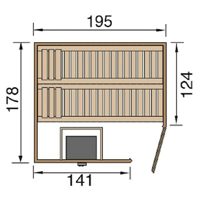 Weka Massivholzsauna Turku 1 GTF Sparset (Mit 7,5 kW Ofen mit externer Steuerung, Inkl. Spezial-Saunenleuchten-Set, Mit Fenster, 178 x 195 x 205 cm)