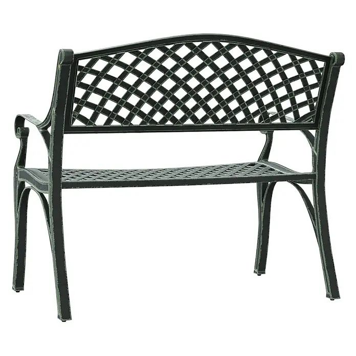 Furnicato Gartenbank Aluminiumguss - B x T x H: 102 x 50 x 83 cm, Grün - Dunkle Metallgartenbank mit Antik-Finish und Gittermuster auf Sitzfläche und Rückenlehne.
