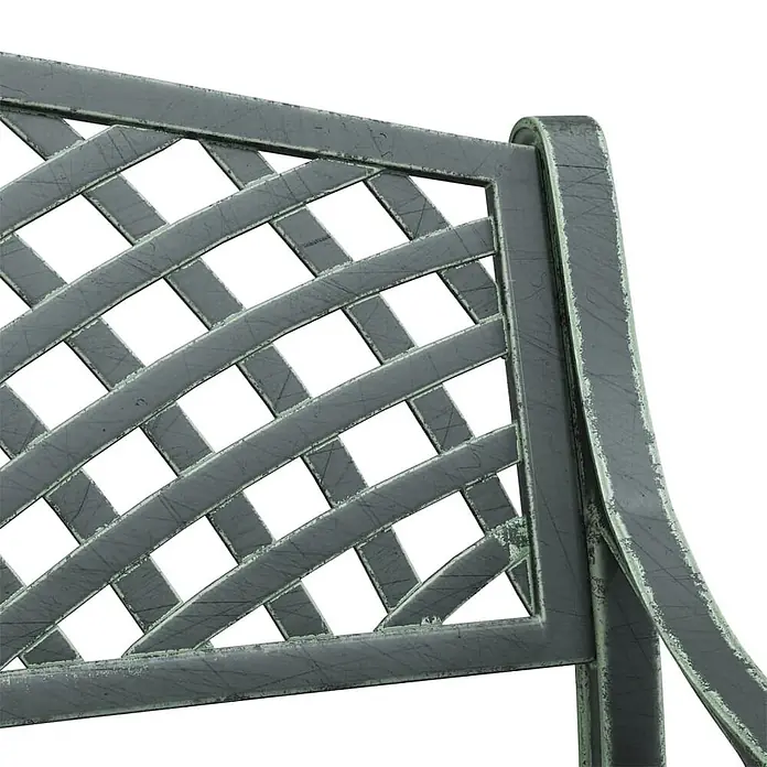 Furnicato Gartenbank Aluminiumguss - B x T x H: 102 x 50 x 83 cm, Grün - Antik wirkende dunkelgraugrüne Metallstuhl-/Sitzbanklehne mit Gittermuster.