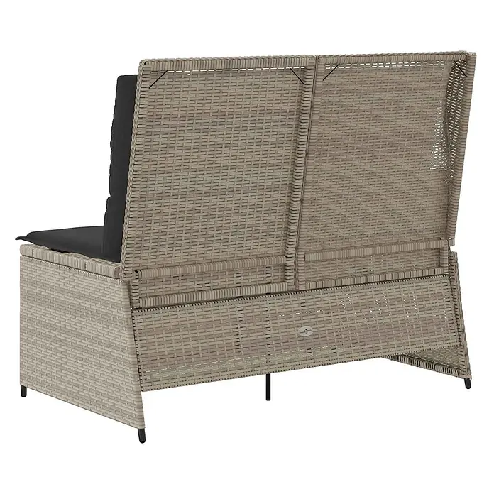 Furnicato Gartenbank Poly-Rattan - B x T x H: 108 x 110 x 95 cm, Hellgrau - Beiges Polyrattan 2-Sitzer Gartensofa mit dunklen Kissen und integriertem Stauraum.