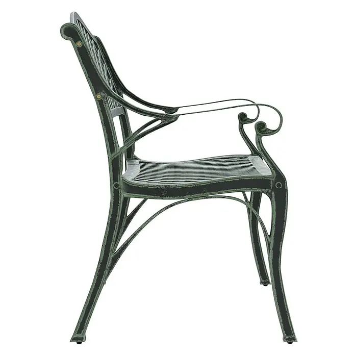 Furnicato Gartenbank Aluminiumguss - B x T x H: 102 x 50 x 83 cm, Grün - Dunkelgrüner Gartensessel aus Metall mit Armlehnen im Used-Look.