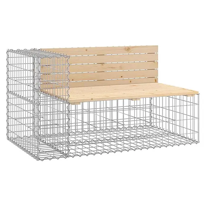Furnicato Gartenbank Kiefernholz - B x T x H: 192 x 71 x 65,5 cm, Natürliche Kiefer - Gabionenbank mit Sitz und Rückenlehne aus hellem Holz, gefertigt aus einem Drahtgeflecht.