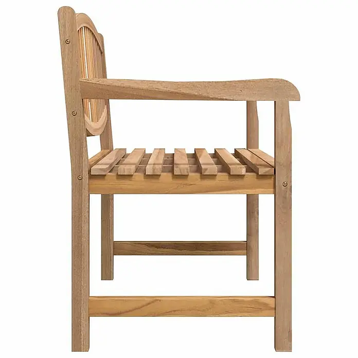 Furnicato Gartenbank Teak-Massivholz - B x T x H: 114 x 59 x 87 cm, Braun - Seitenansicht einer hellbraunen Holzgartenbank mit Lattenrostsitz und Rückenlehne.