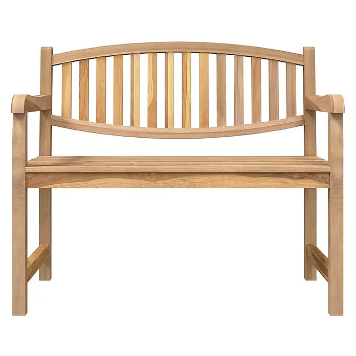 Furnicato Gartenbank Teak-Massivholz - B x T x H: 114 x 59 x 87 cm, Braun - Helle Holzgartenbank mit Lattenrostsitzfläche und geschwungener Rückenlehne.