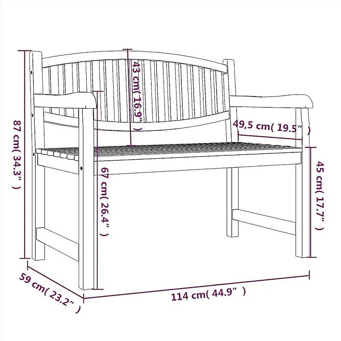 Furnicato Gartenbank Teak-Massivholz - B x T x H: 114 x 59 x 87 cm, Braun - Maße einer Lattenbank aus Holz für den Garten.