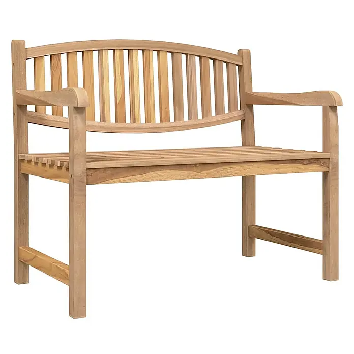 Furnicato Gartenbank Teak-Massivholz - B x T x H: 114 x 59 x 87 cm, Braun - Gartenbank aus Teakholz mit Lattenrostsitz, geschwungener Rückenlehne und Armlehnen.
