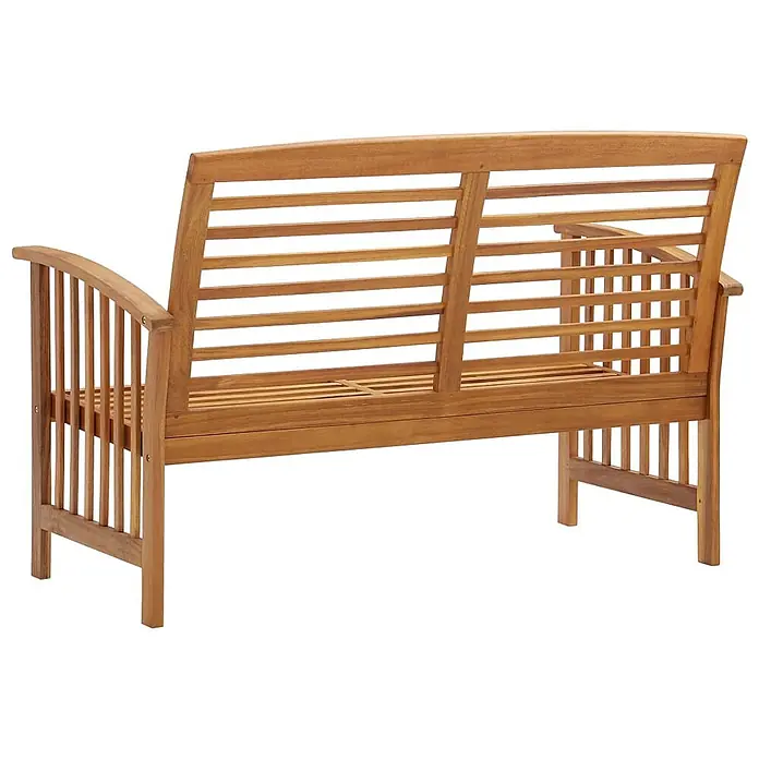 Furnicato Gartenbank Akazien-Massivholz - B x T x H: 67 x 119 x 83 cm, Braun - Braune Gartenbank aus Holz mit Lattenrückenlehne und Sitzfläche, von hinten gesehen.