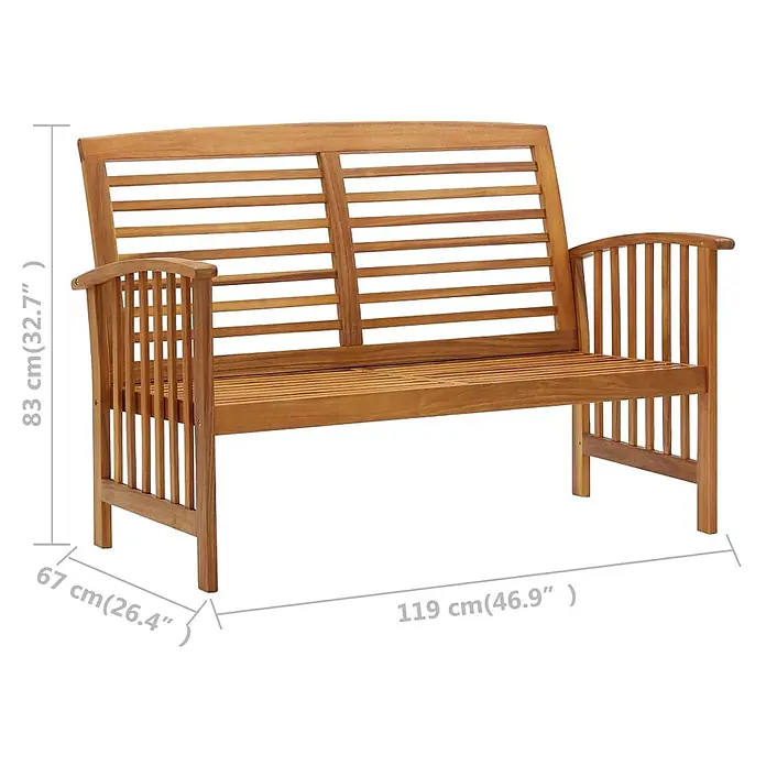 Furnicato Gartenbank Akazien-Massivholz - B x T x H: 67 x 119 x 83 cm, Braun - Braune Holzgartenbank mit Lattenrückenlehne und Sitzfläche, für zwei Personen.