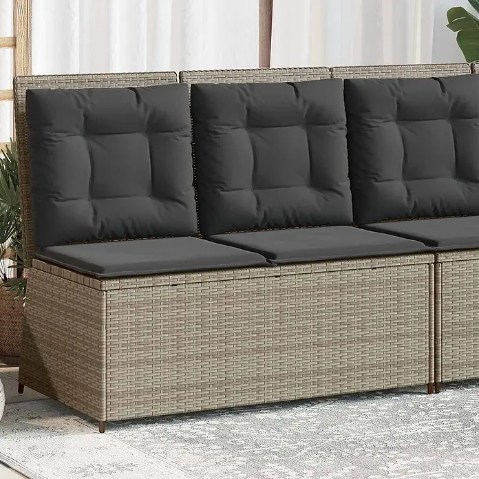 Furnicato Gartenbank Poly-Rattan - B x T x H: 67 x 110 x 95 cm, Hellgrau - Modulare hellbraune Rattan-Gartenbank mit dunkelgrauen Kissen, bietet Sitzgelegenheiten und Stauraum.