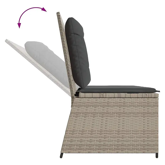 Furnicato Gartenbank Poly-Rattan - B x T x H: 67 x 110 x 95 cm, Hellgrau - Hellbrauner Rattan-Effekt Outdoor-Sitz mit dunkelgrauen Kissen und verstellbarer Rückenlehne.