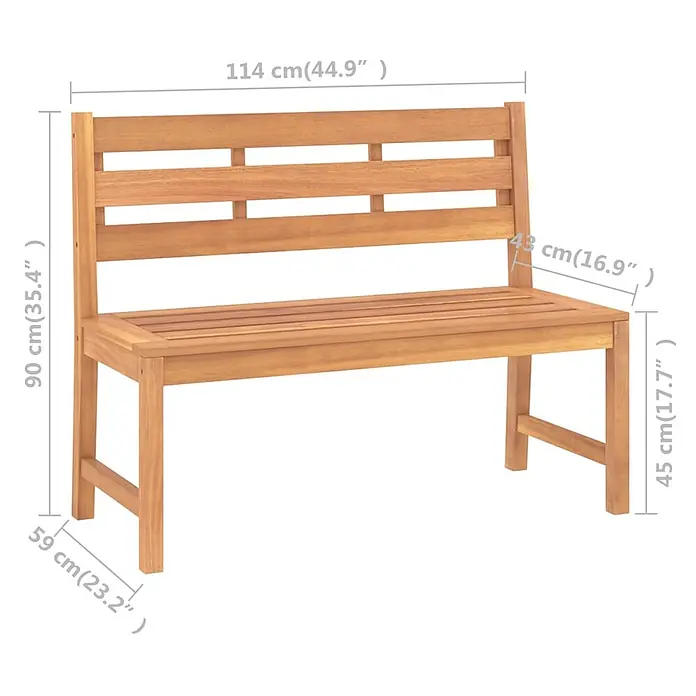 Furnicato Gartenbank Teak-Hartholz - B x T x H: 114 x 59 x 90 cm, Braun - Hellbraune Gartenbank aus Holz mit Lattenrostsitz und Rückenlehne.